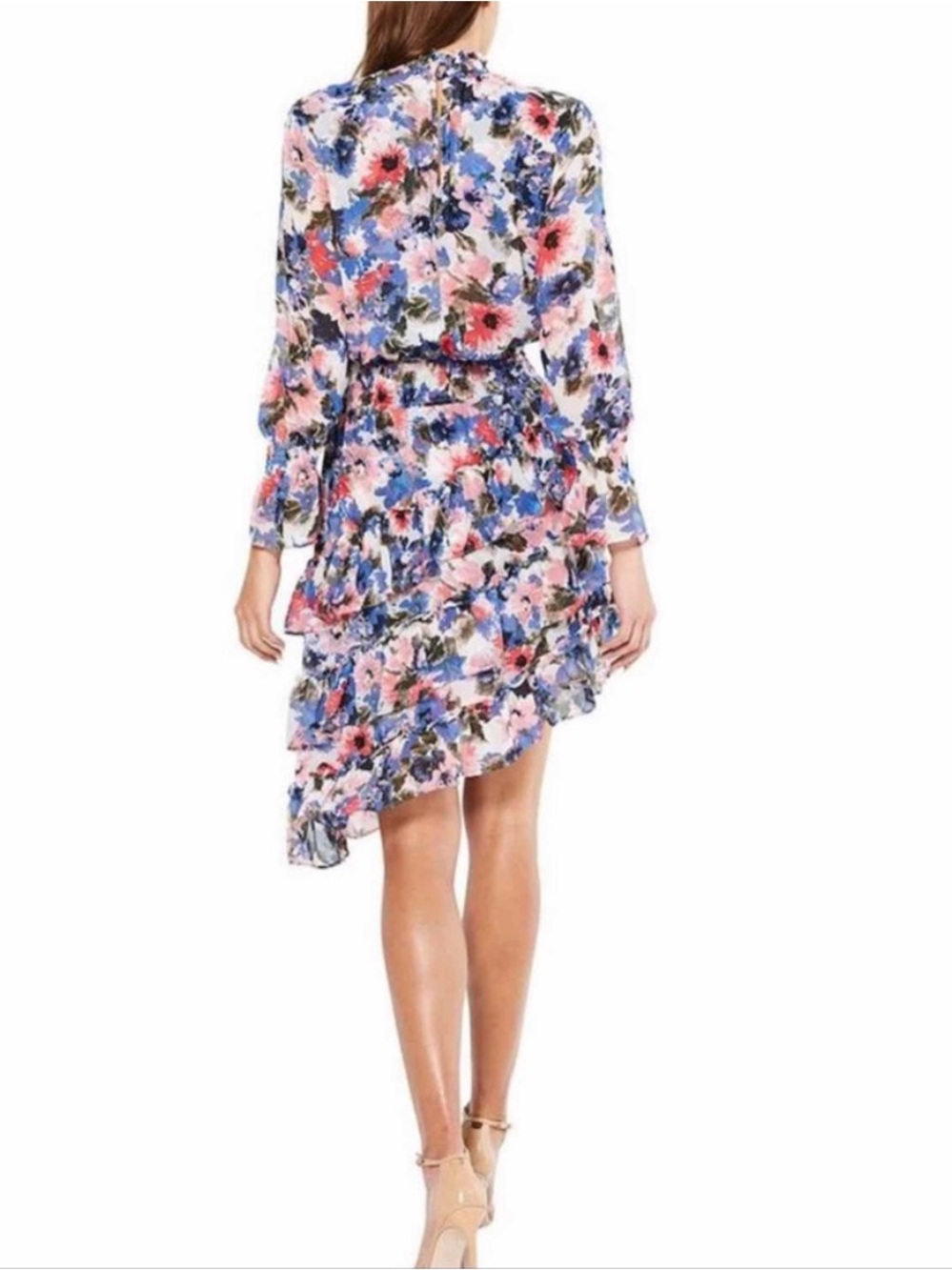 Revolve MISA Savanna Floral Smocked Asymmetrical Midi Dress Blue Pink Medium - Picture 2 of 7